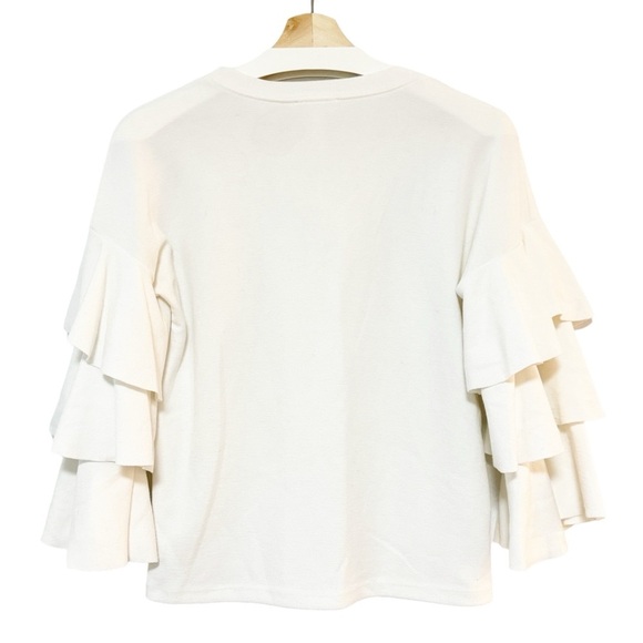 Anthropologie Leith White Knit Tiered Ruffle Sleeve Oversized‎ Top - Picture 3 of 8